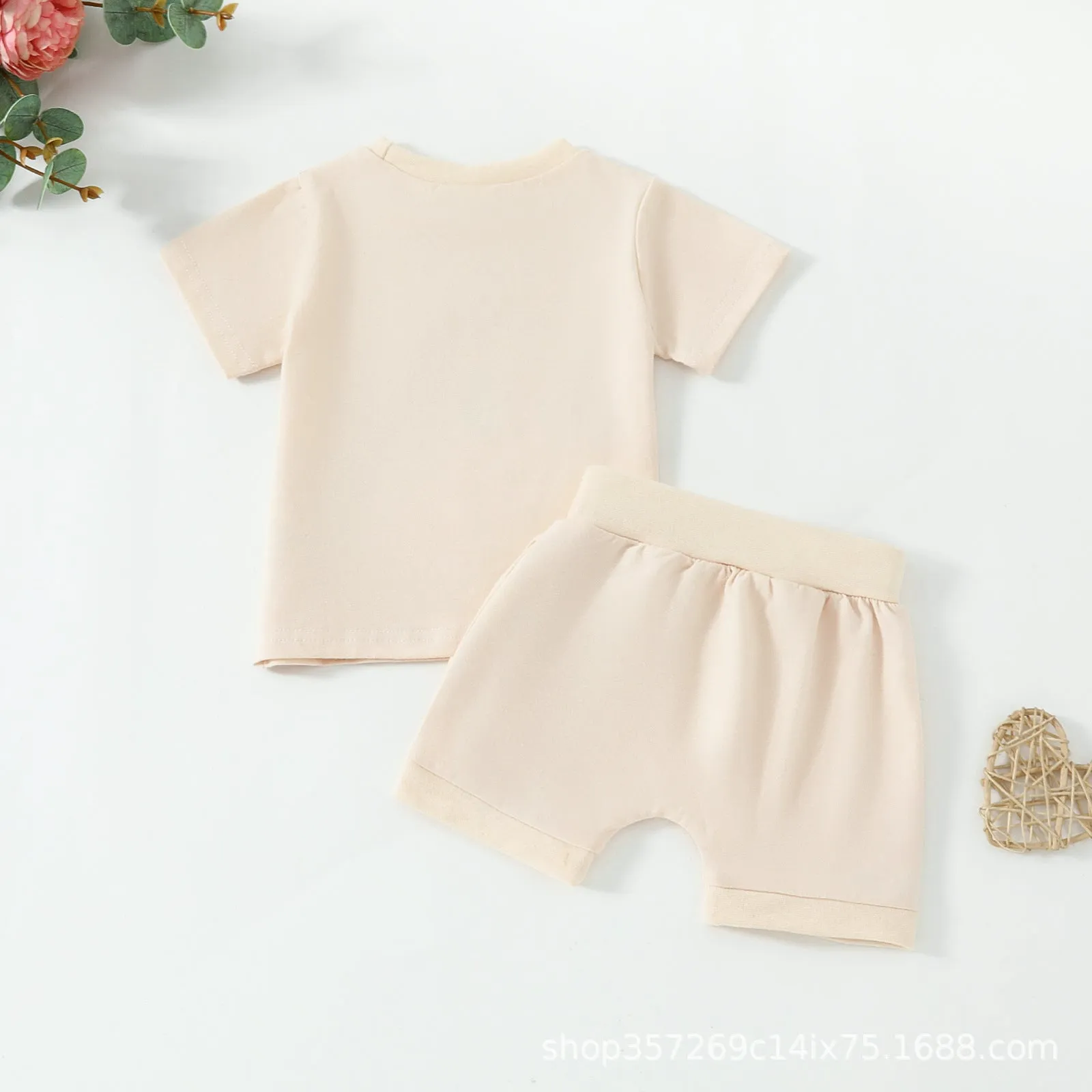 2 Pieces Set Baby Kid Girls Boys Letters Tops And Solid Color Shorts Wholesale 24011187