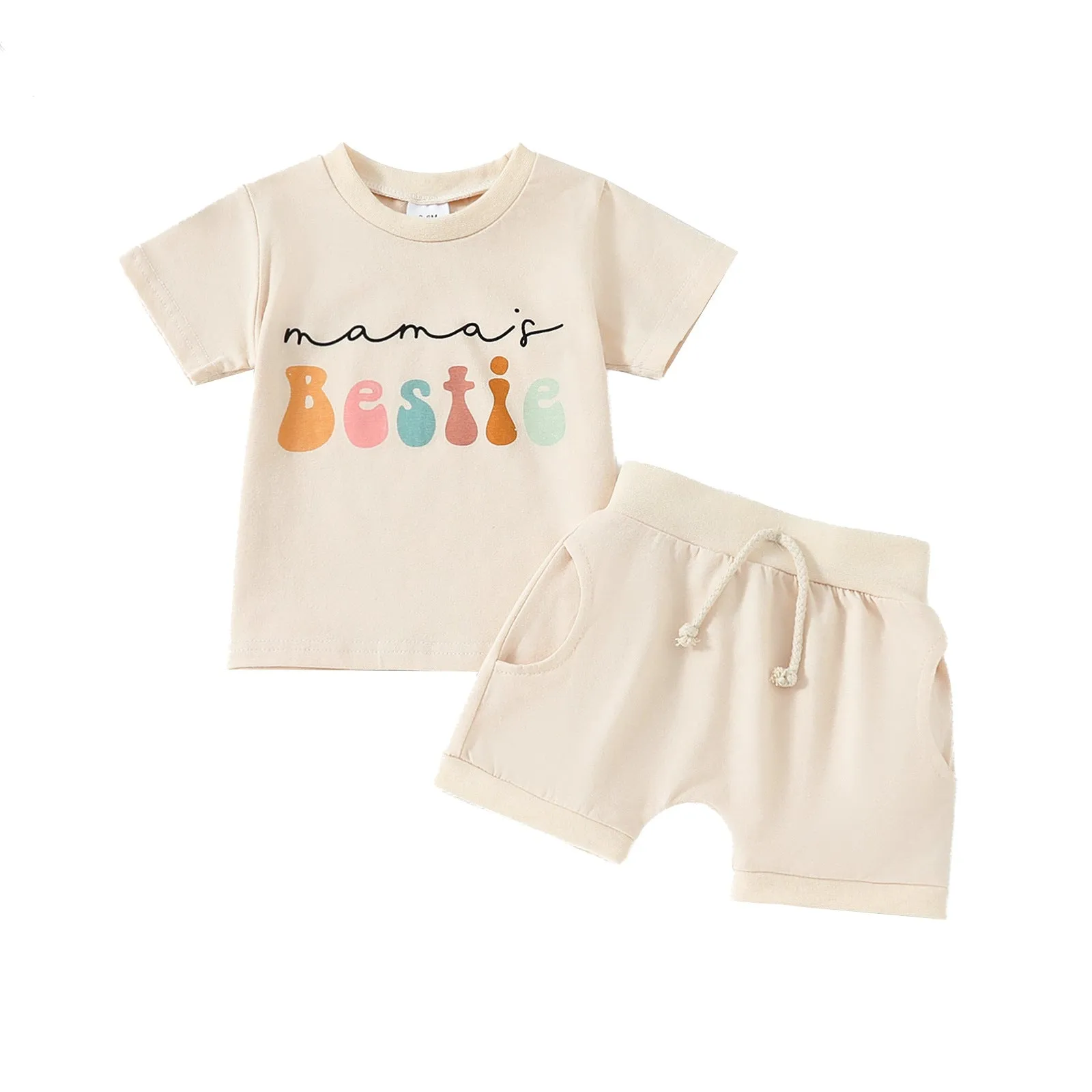 2 Pieces Set Baby Kid Girls Boys Letters Tops And Solid Color Shorts Wholesale 24011187