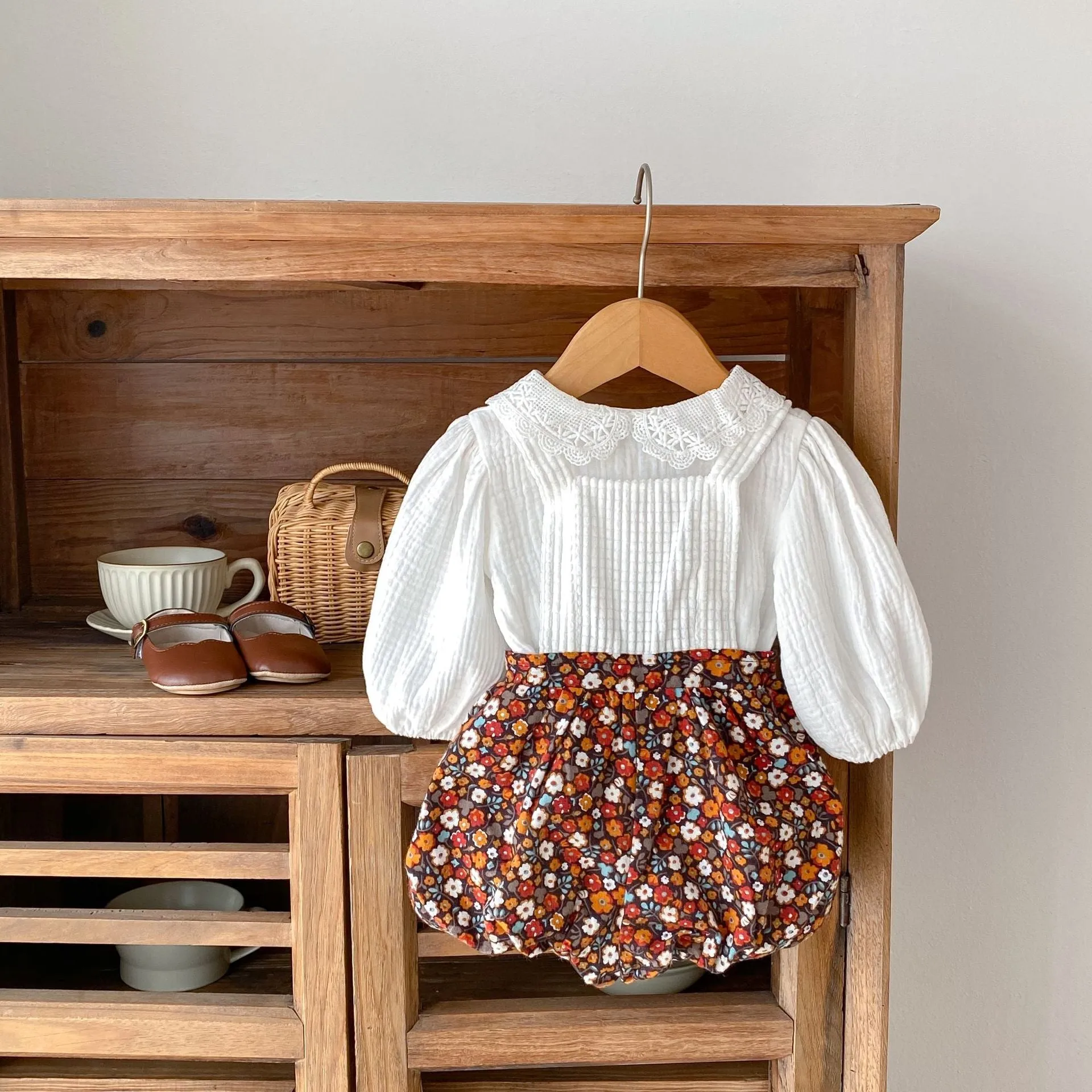 2 Pieces Set Baby Kid Girls Solid Color Print Tops And Flower Shorts Wholesale 230828345
