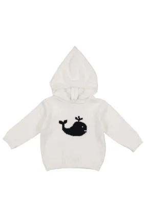 20082-Smocked Whale White Hooded Zip Back Baby & Toddler Sweater