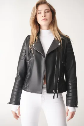 Black Biker Leather Jacket for Women