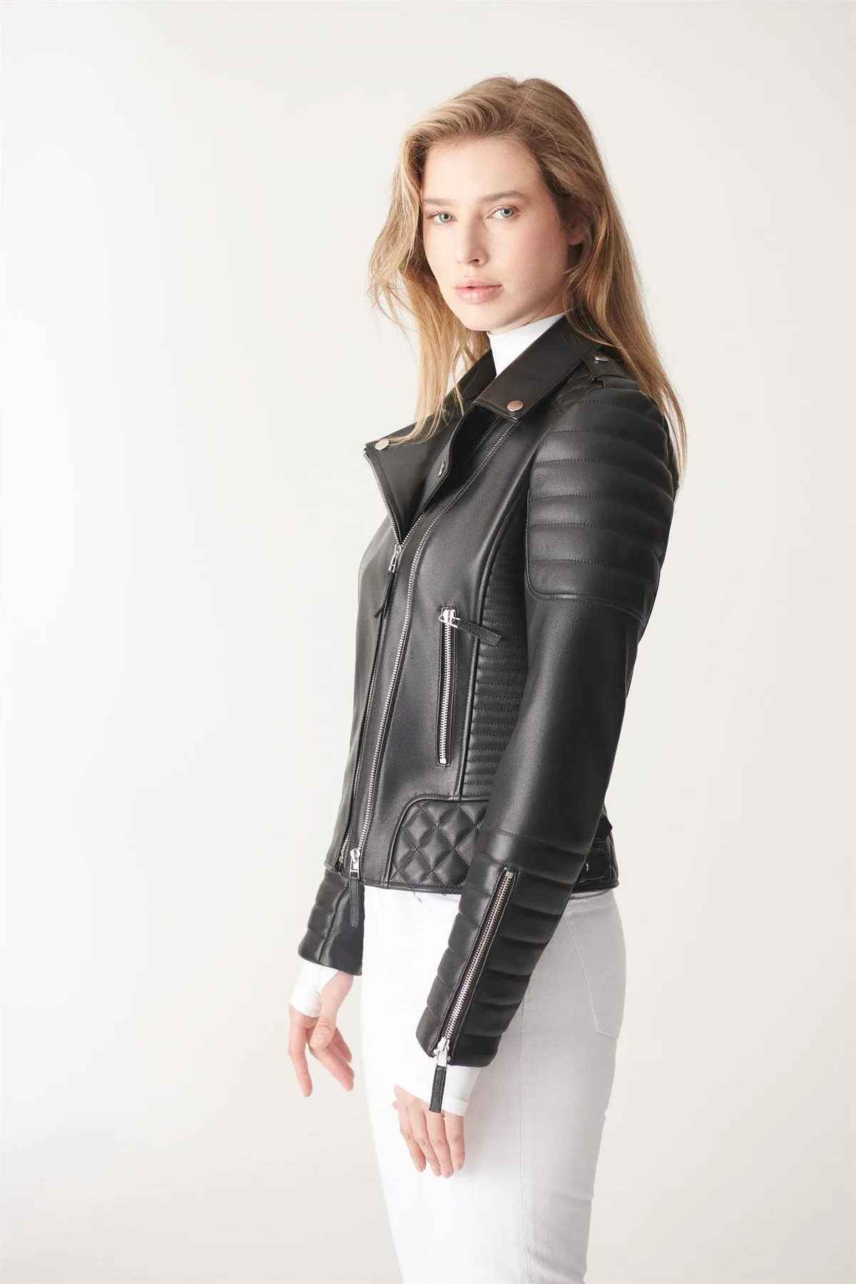 Black Biker Leather Jacket for Women