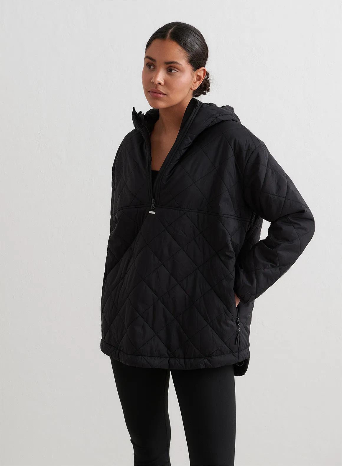 Black Oversized Quilted Anorak