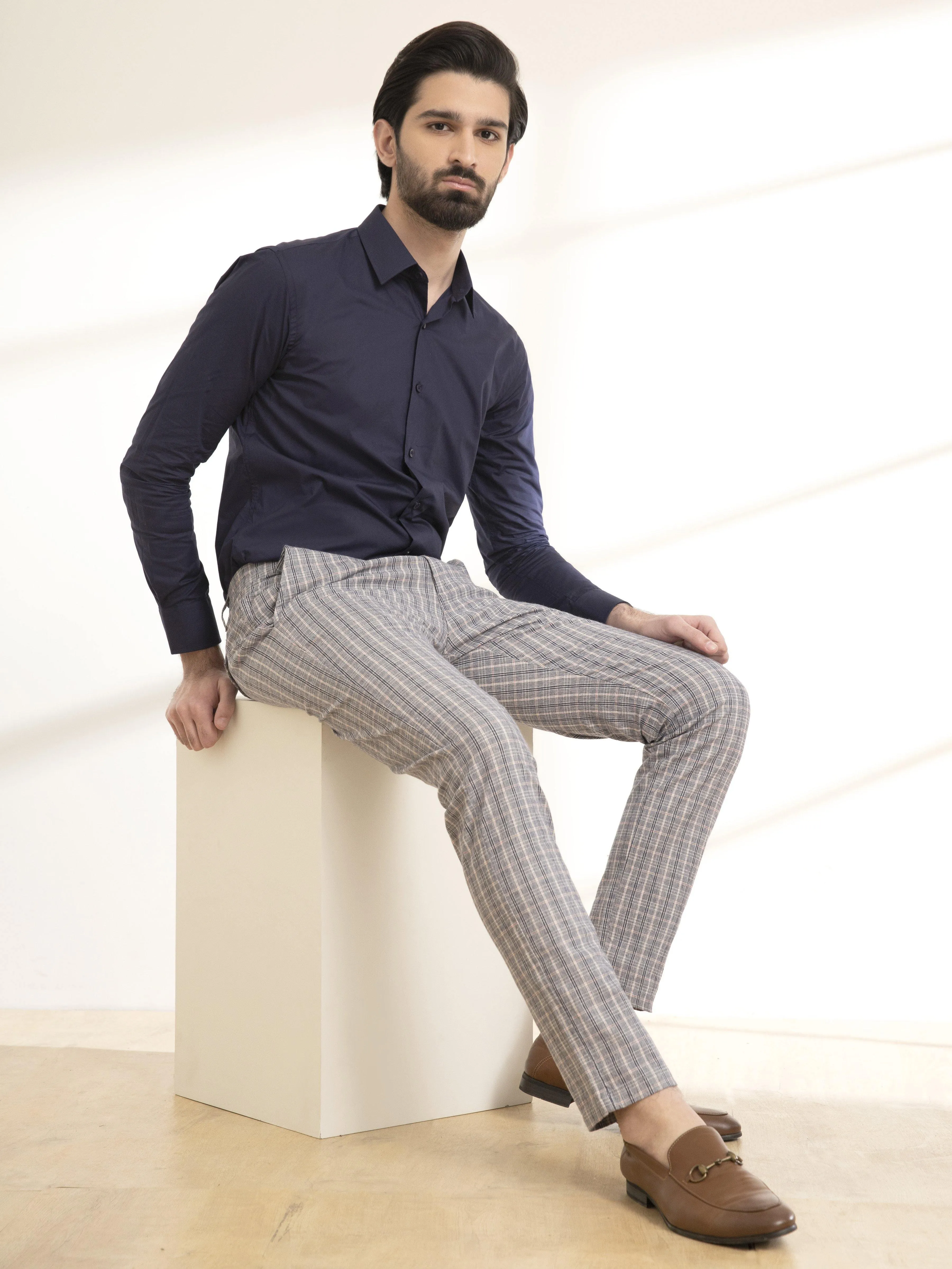 CASUAL PANT SLIM FIT CROSS POCKET NAVY WHITE