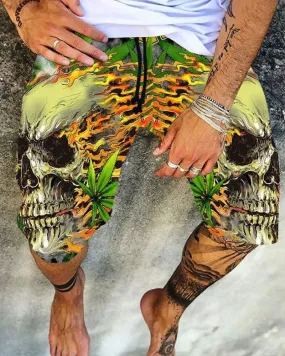 Color Block Patchwork Mid Waist  Casual Shorts