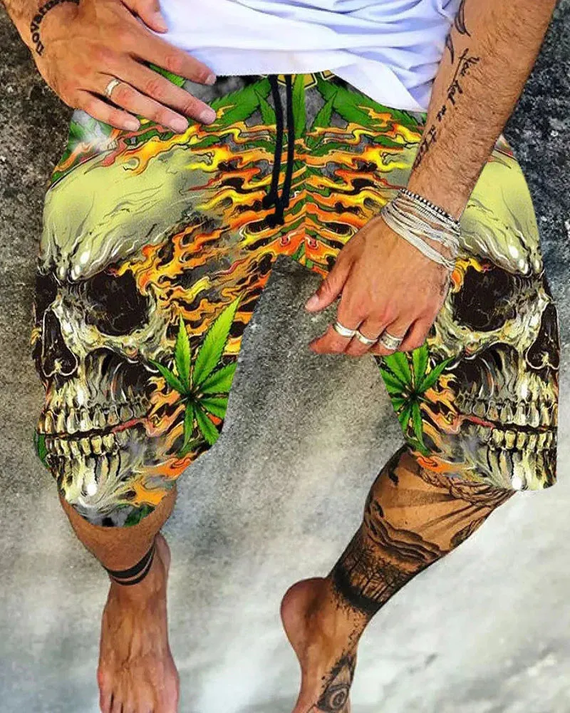 Color Block Patchwork Mid Waist  Casual Shorts