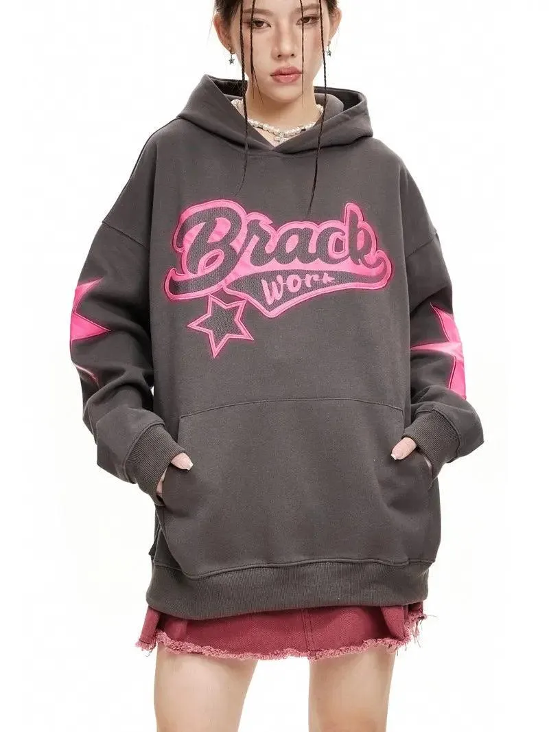 Embroidered Alphabet Hooded Sweater