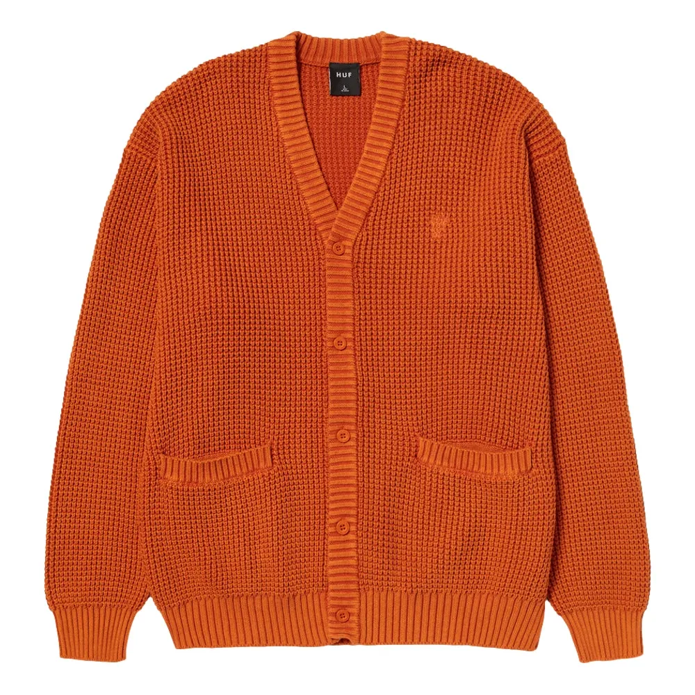 HUF COOLIDGE WAFFLE CARDIGAN-RUST