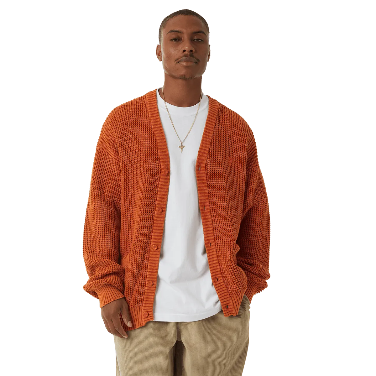 HUF COOLIDGE WAFFLE CARDIGAN-RUST