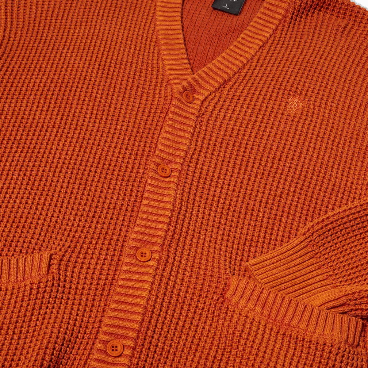 HUF COOLIDGE WAFFLE CARDIGAN-RUST