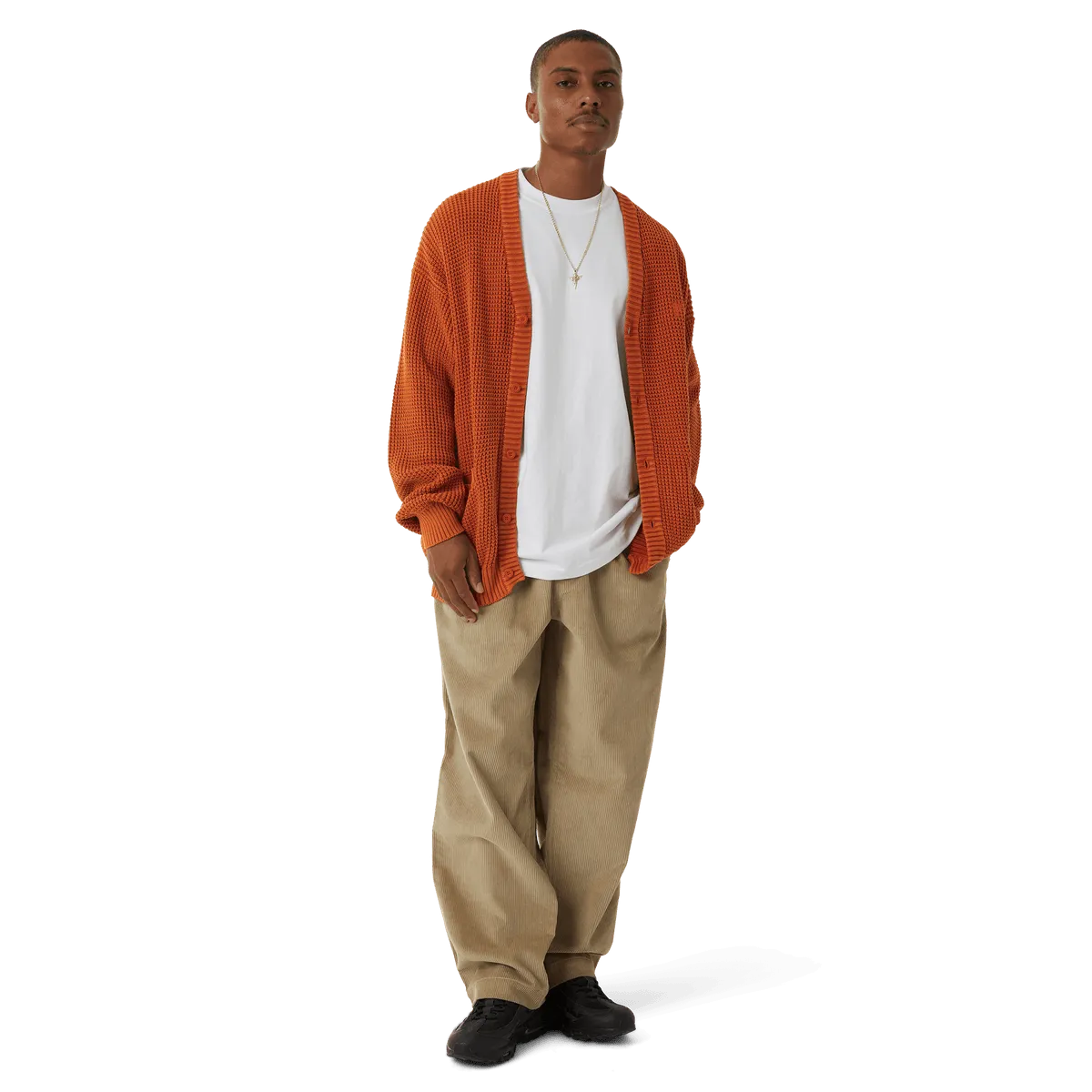 HUF COOLIDGE WAFFLE CARDIGAN-RUST
