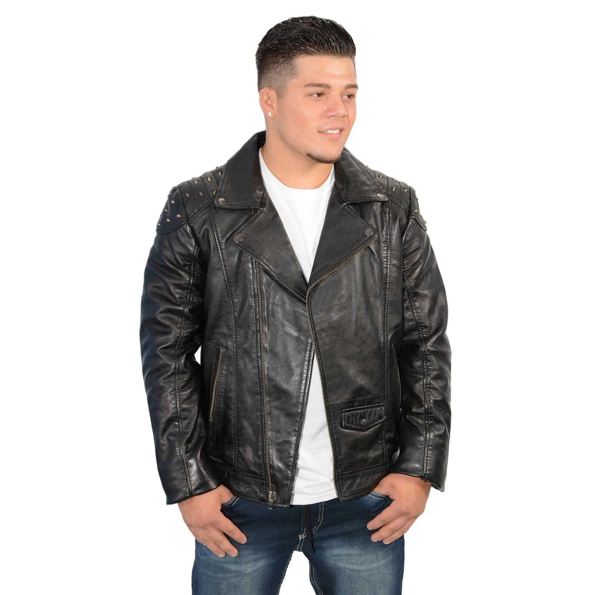 Milwaukee Leather-SFM1825-Men’s Black Leather Motorcycle Style Jacket with Shoulder Studding