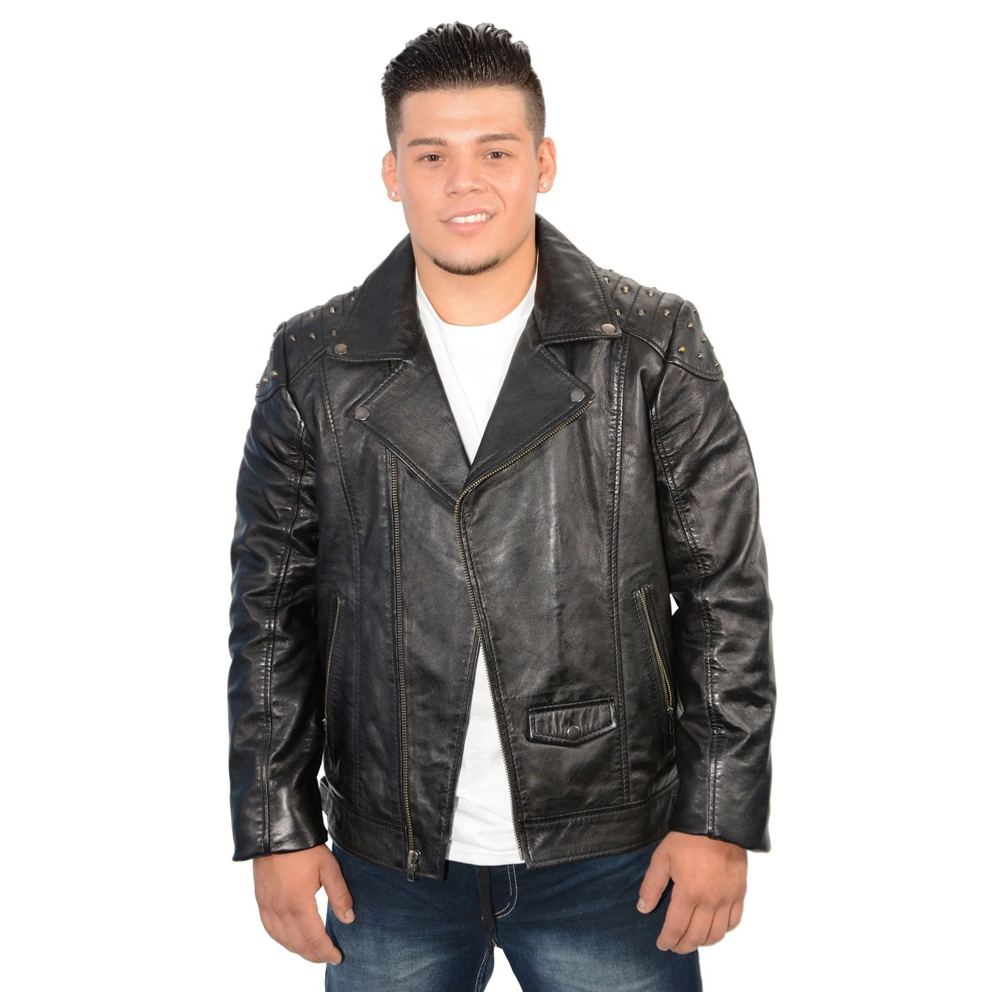 Milwaukee Leather-SFM1825-Men’s Black Leather Motorcycle Style Jacket with Shoulder Studding