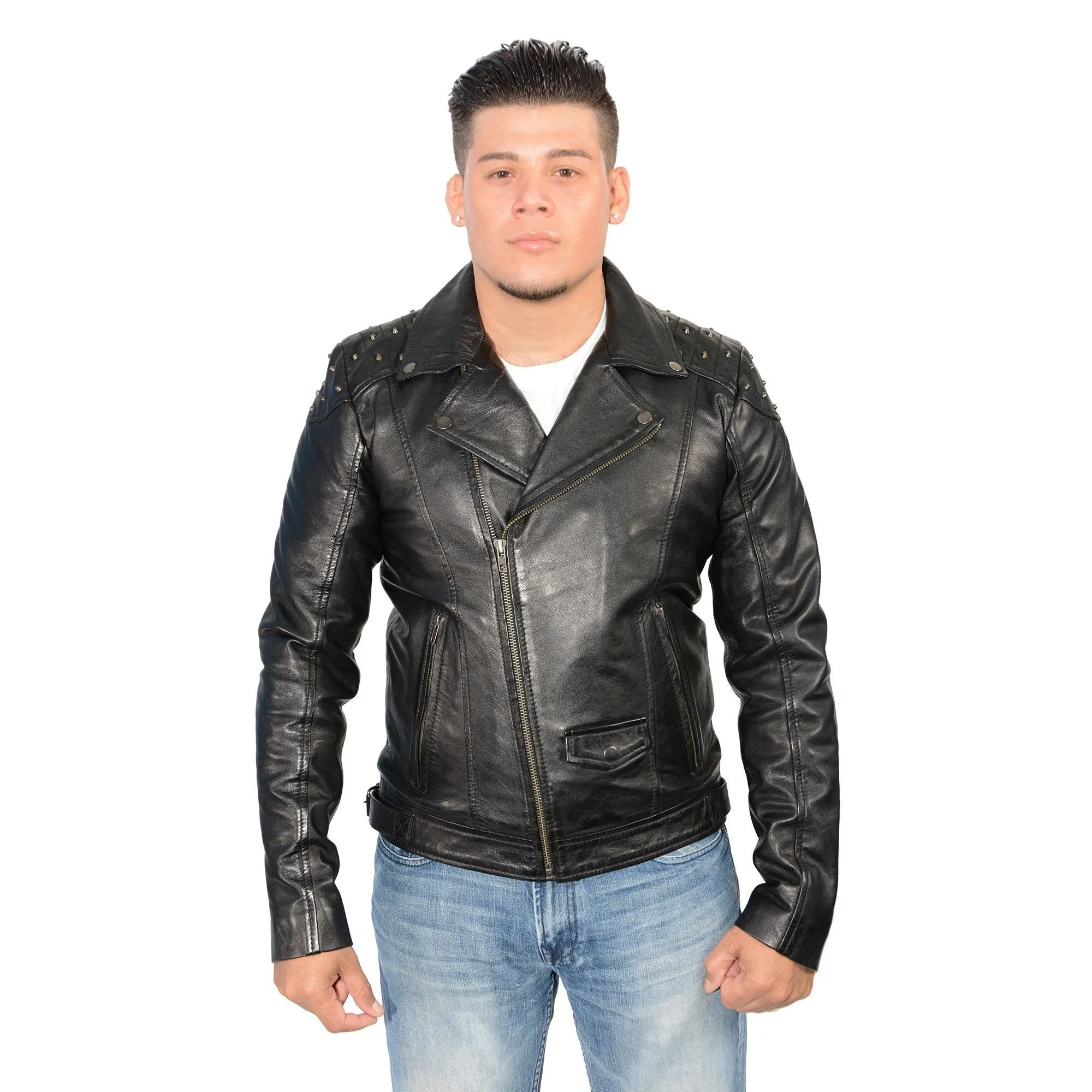 Milwaukee Leather-SFM1825-Men’s Black Leather Motorcycle Style Jacket with Shoulder Studding
