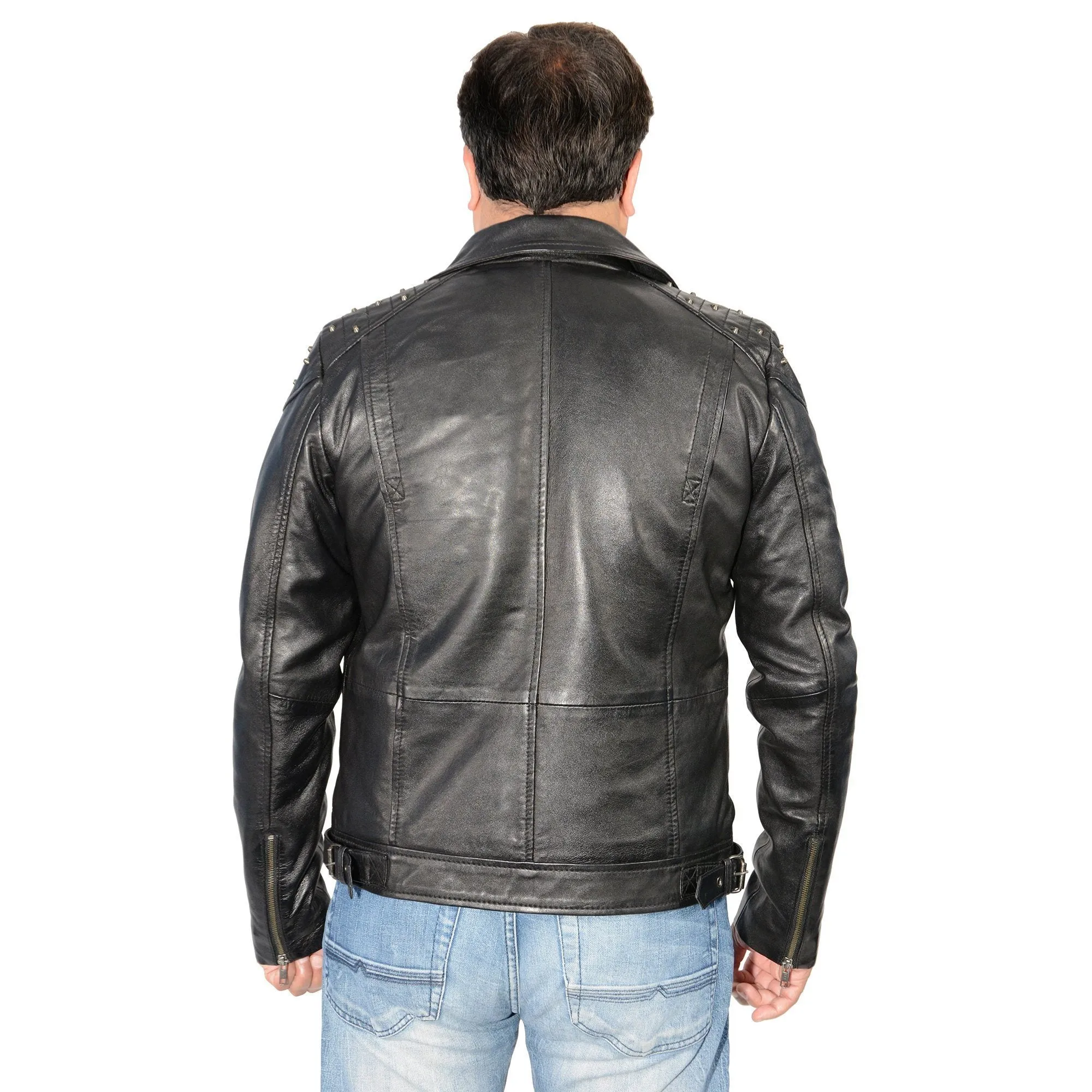 Milwaukee Leather-SFM1825-Men’s Black Leather Motorcycle Style Jacket with Shoulder Studding
