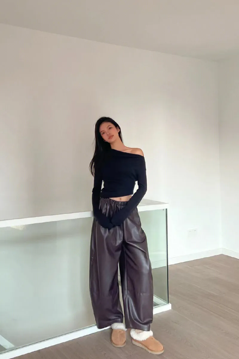 Pleated Balloon Leather Pants