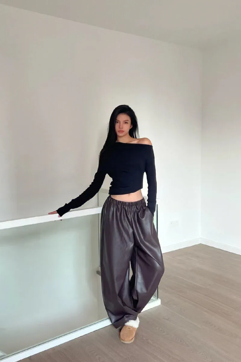 Pleated Balloon Leather Pants