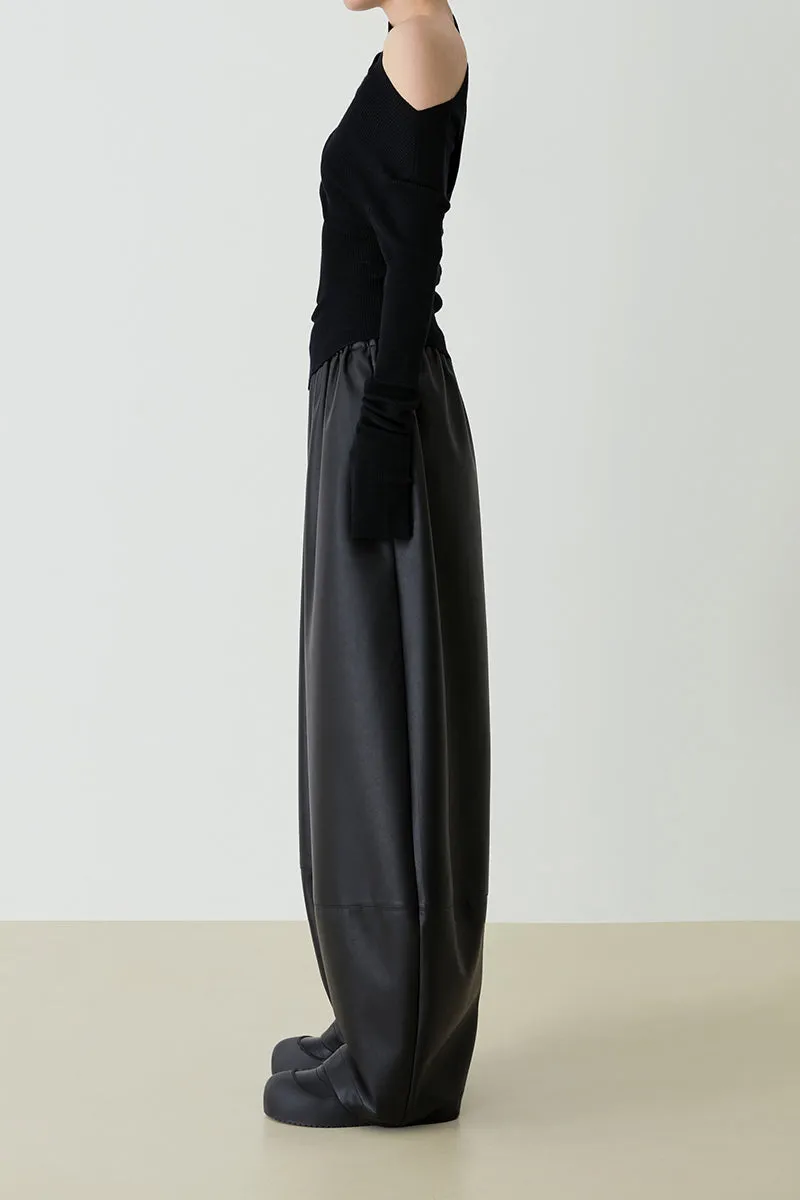 Pleated Balloon Leather Pants