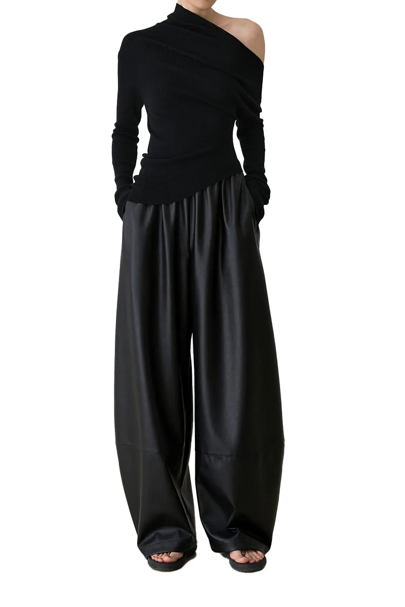 Pleated Balloon Leather Pants