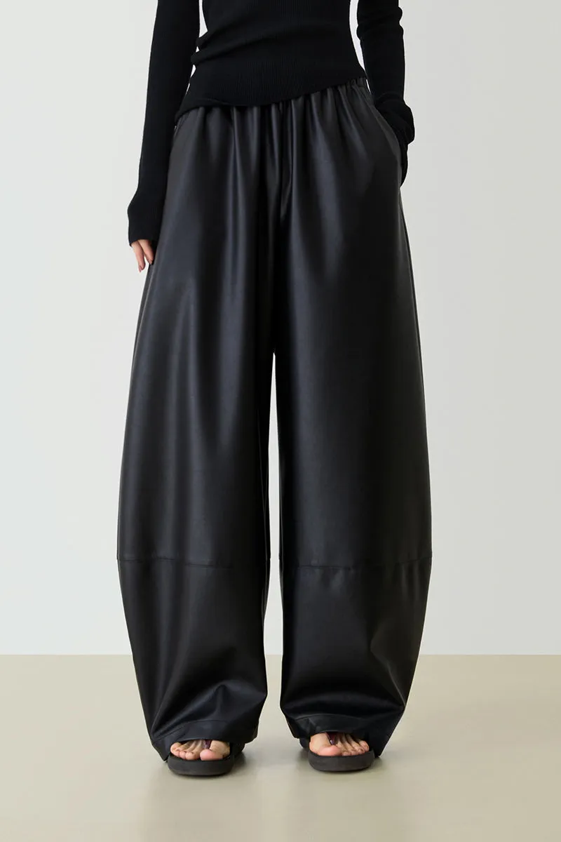 Pleated Balloon Leather Pants