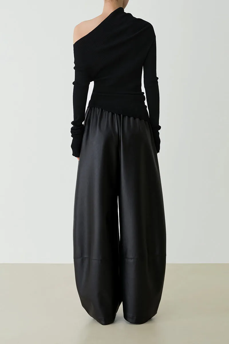 Pleated Balloon Leather Pants