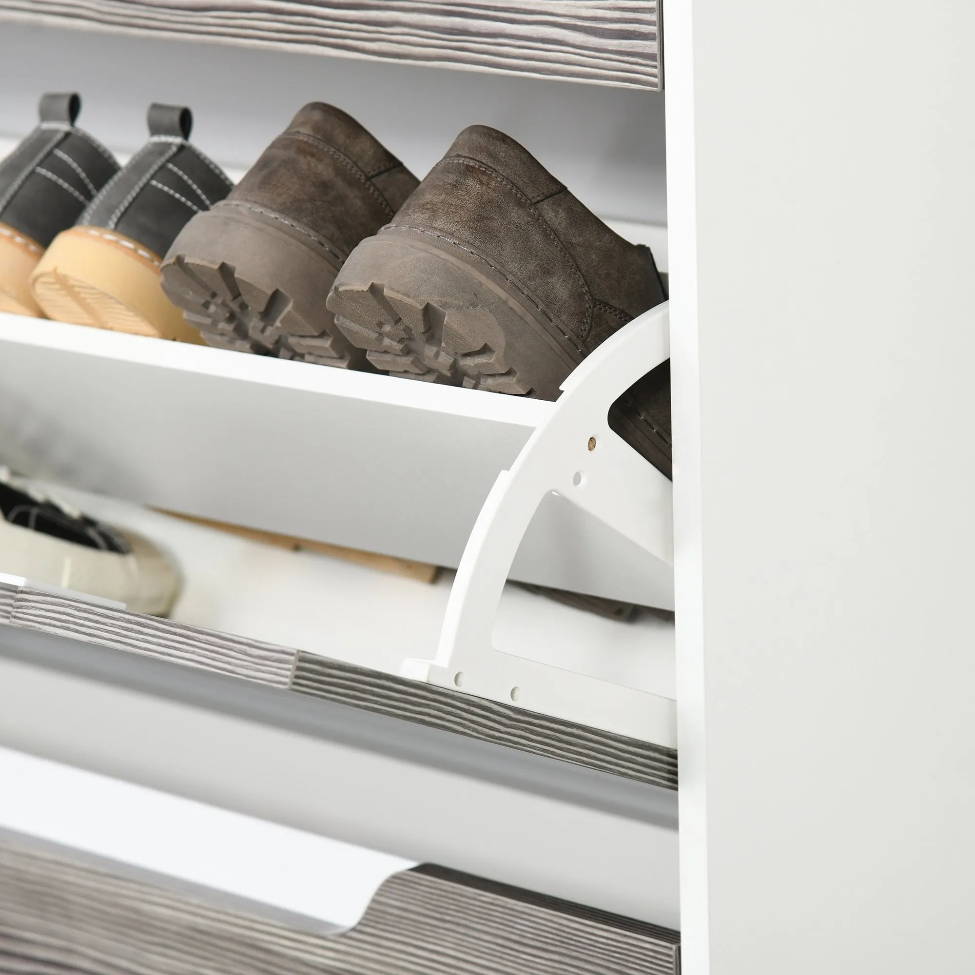 Shoe Cabinet with 3 Drawers Storage Cupboard Tipping Bucket with Flip Door Glass Top Adjustable Shelf Large-Capacity for 14 Pairs Grey w/