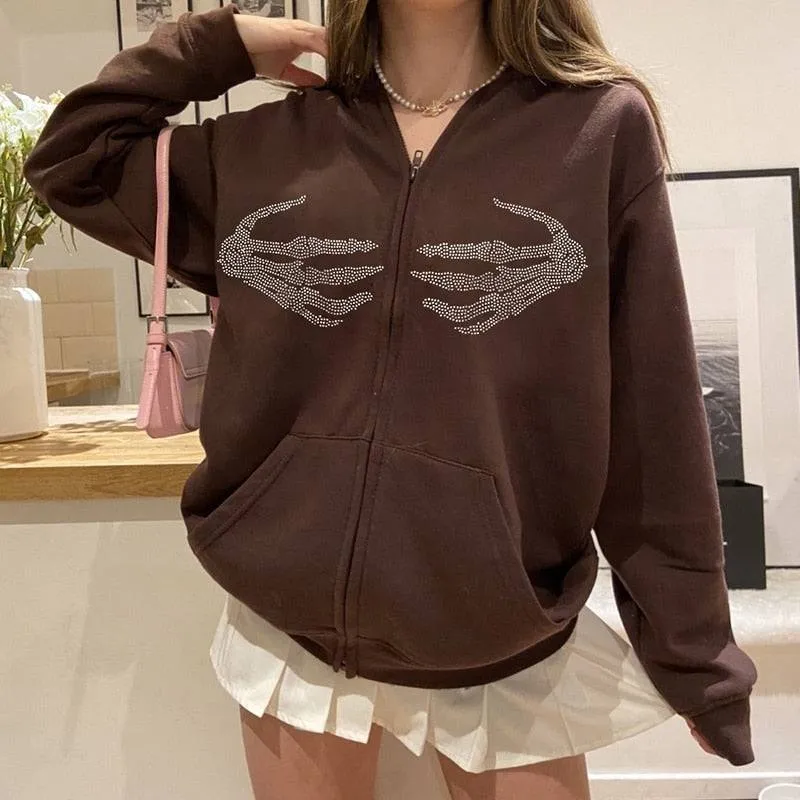 Y2K Skeleton Hands Hoodie
